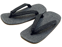 雪駄・セッタ・せった　シルバーパナマ・デニム鼻緒　黒ライト底